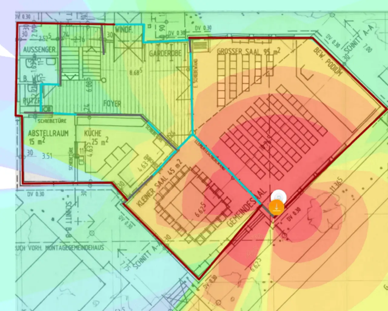 Beispielhafte Simulationen der WLAN-Abdeckung eines Gebäudes